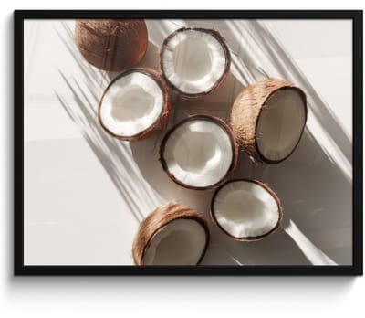 Poster in lijst - Fotolijst 80x60 cm - Posters - Kokosnoten - Bruin - Shaduw - Posterlijst zwart - Decoratie - Wanddecoratie woonkamer - Muurdecoratie slaapkamer