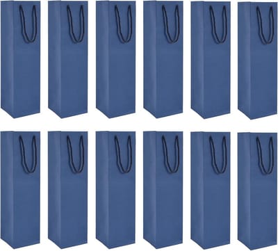 Dailygoods - 12 stuks kraftpapier wijnfleszak, wijnfleshouder met handgrepen, kraftpapier, wijntas voor Kerstmis, bruiloft, feest, 9 x 9 x 30 cm (blauw)