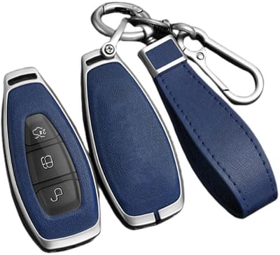 Allecto - Zinklegering Lederen Autosleutel Case Cover - Sleutelbescherming - Geschikt voor Ford Focus 3 4 ST Mondeo MK3 MK4 Fiesta Fusion Kuga - Ho...