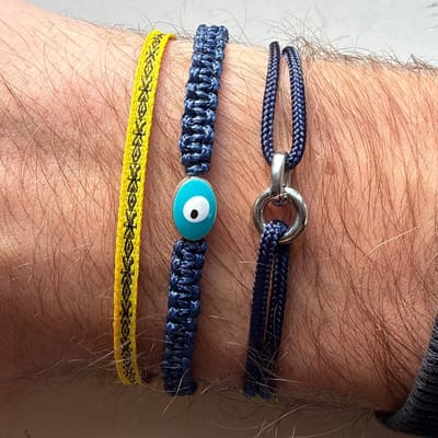 Azurro Heren Armbanden Set Novello – Mixed Handgemaakt Natuursteen & Touw Designs – Verstelbaar 19–24 cm - Cadeau voor Mannen & Vaderdag – Mediterrane Stijl