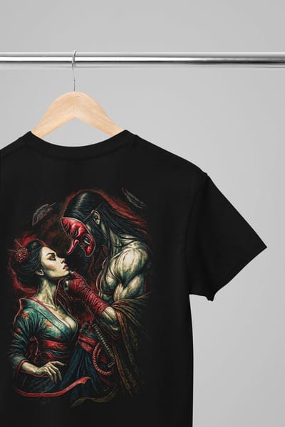 Oversized shirt - Mistico geisha - Wurban Wear | Draak | Anime streetwear | Asian streetwear | Streetwear | Geisha | Techno outfit | Fantasy shirt | Gym shirt | y2k | Tattoo | Urban | Grote maten | Japanese mythology | Samurai | Zwart