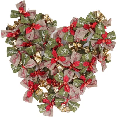 50 Pièces Mini Nœuds Papillon Cloches Métal Durable Bonnes Ondes Largement Utilisé Nœud de Noël avec Cloches pour la Maison beige