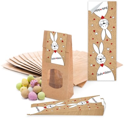 Dailygoods- Paaszakjes met venster - Bruine Papieren Zakjes - Geschenk Tasjes - Cadeauverpakkingen - 7 x 4 x 20,5 cm - Hoogwaardig Papier - 10 Stuks - Geschenktas