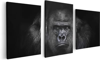 Artaza Canvas Schilderij Drieluik Gorilla - Zwart Wit - 120x60 - Foto Op Canvas - Canvas Print