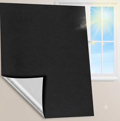 Livatto Verduisterend Gordijn Zonder Boren Zelfklevend Klittenband 200x145 cm Zonwerend 100% Blackout Op Maat Knippen Dakraam Slaapkamer Babykamer Zwart