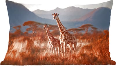Sierkussens - Kussentjes Woonkamer - 60x40 cm - Giraffen - Hoog gras - Acaciabomen
