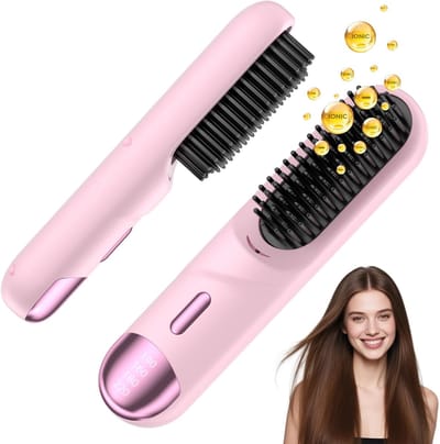 Haar Stijltang Kam - 300 Miljoen Negatieve Ionen - 4 Temp - MCH Keramisch - Licht Roze