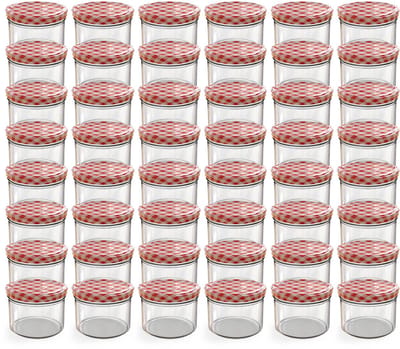 Oputec 48x 230ml inmaakpotten / voorraadpotten TO Ø 82 mm – glazen jampotten – metalen schroefdeksel rood-wit geruit – conservenpotten