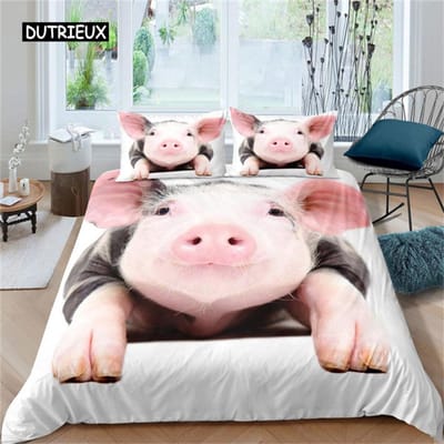 Schattig Varken Dekbedovertrek Kawaii Varken Beddengoed Set Polyester Varkens Bloemen Dekbedovertrek Twin King voor Tiener Jongen Meisje Cadeau Kamer Decor EU King(240x220cm)