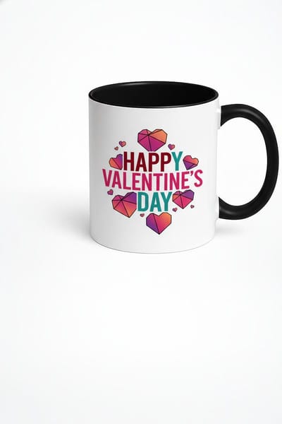 Valentijnsdag Mok Happy Valentine's Day met Geometrische Hartjes