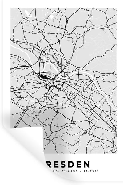 Muurstickers - Sticker Folie - Duitsland - Kaart - Dresden - Stadskaart - Plattegrond - 20x30 cm - Plakfolie - Muurstickers Kinderkamer - Zelfklevend Behang - Zelfklevend behangpapier - Stickerfolie