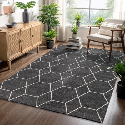 Muratap Trellis uni effen laagpolig vloerkleed modern donker 80x200 cm