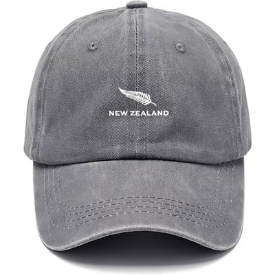 Nieuw-Zeeland Thema Verweerd Unisex Hoed Voor Reizen Buiten Papa Hoed Avontuur Vintage Gewassen Katoenen Pet Veer Streetwear Stijl gray