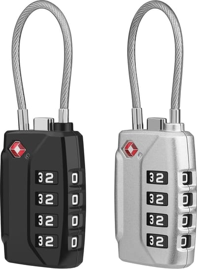 TSA Bagagesloten 4-Cijferig - 2 Stuks - Geüpgraded Combinatie Veiligheidsslot voor Reizen - Zilver en Zwart