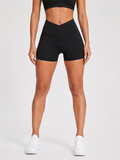 SparkNine Flexcross short dames - cross-front - stijlvolle sportshort short - XL - zwart - hoge taille - buttlift - super comfortabel & stretch