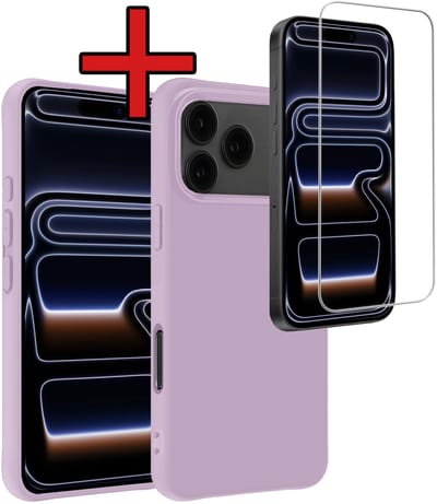 Hoesje - Met Screenprotector - Geschikt voor iPhone 17 Pro / 18 Pro - Sterk & Shockproof - Telefoon Hoes - Back Cover - Siliconen Case - Telefoonhoes - Lila