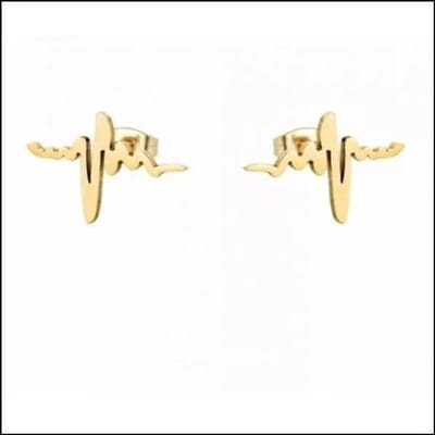 Aramat Jewels | Oorbellen | RVS Hartslag Oorbellen Heartbeat 11x5mm - ECG Oorstekers | Goudkleurig-10x7mm | |8mm | Staal | Kinderen, Volwassenen | Verkleurd niet