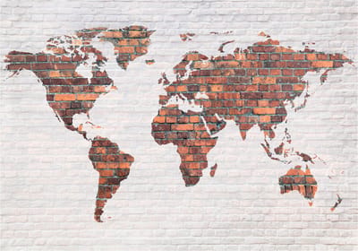 Fotobehang - World Map: Brick Wall.