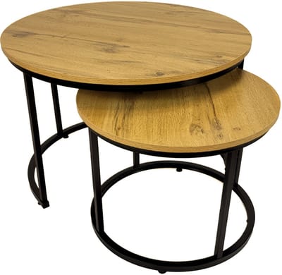 BEGRYF Set van 2 salontafels - rond - nestbaar - zwart en eikenlook - 53x53x47 cm / 43x43x39 cm