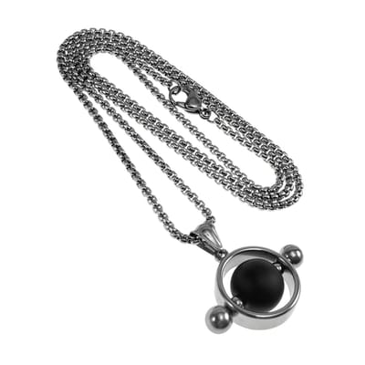 55cm x 2mm Jasseron-Ketting + Ronde Hanger Unisex - RVS Ketting met Opengewerkte Hanger Zwarte Onyx Steen - Handgemaakt
