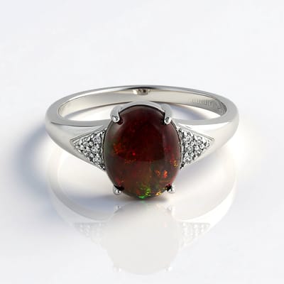 Cavill - Elegante Damesring 925 Sterling Zilver met Platina Coating - Ovale Mezezo Opaal 1,417 ct en 12 Zirkonia - Cabochon Edelsteen