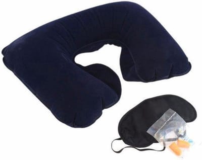 Scoby - 3-in-1 Reiskussen Set - Reiskussen - Travel Pillow - Slaapmasker - Oordopjes - Universeel - 40 x 30 cm - Blauw