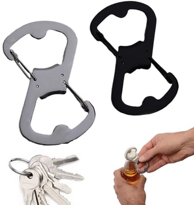 BRENZOOS- Karabijnhaak Set van 2 - Roestvrij Staal - S-Karabijnhaak - Sleutelhanger - Multifunctionele Gesp - Outdoor Accessoire - Haak