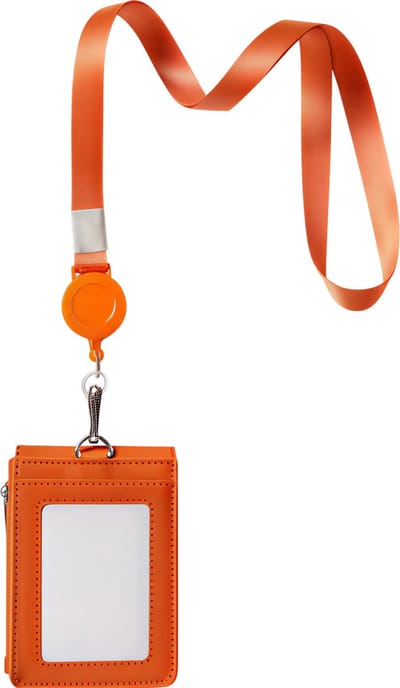 Multifunctionele kaarthoes van kunstleer met lanyard en rits– Oranje – Werk ID-kaarthouder met naamplaatje, karabijnhaak en schaalbaar ontwerp voor personeel en dagelijks gebruik