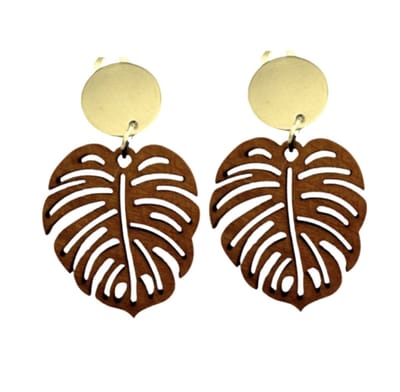 Clip oorbellen- Boomblad- Bruin hout- goudkleurig- geen gaatje- Lang- Charme Bijoux
