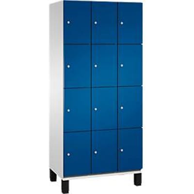 C+P Cambio lockerkast, 3 vakken, 12 vakken, op poten, B 900 x D 525 x H 1980 mm, lichtgrijs/enziaans blauw