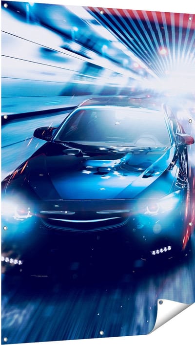 Gards Tuinposter Zwarte Sportwagen Auto - Abstract - 100x150 cm - Tuindoek - Tuindecoratie - Wanddecoratie buiten - Tuinschilderij