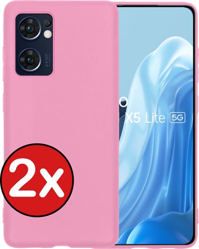 Hoesje - 2 Stuks - Geschikt voor OPPO Find X5 Lite - Sterk & Shockproof - Telefoonhoes - Back Cover - Case Siliconen - Telefoon Hoes - Lichtroze