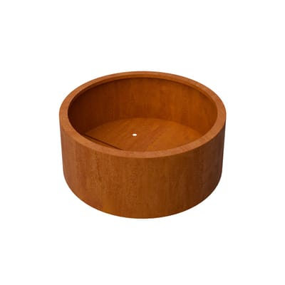 Plantenbak Ronda Cortenstaal 1000x400 (DiaxH) - Materiaaldikte 2mm. verstevigingskokers binnenkant. bodem met afwateringsgaten. Pootjes 15 mm hoog. Omplooi bovenrand 50mm.