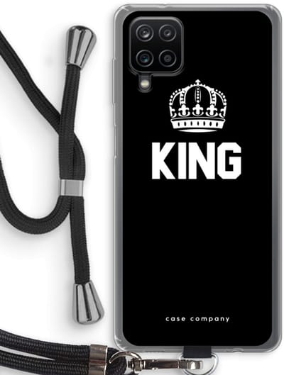 Case Company® - Hoesje met koord geschikt voor Samsung Galaxy A12 hoesje met Koord - King zwart - Telefoonhoesje met Zwart Koord - Bescherming aan alle Kanten en Over de Schermrand