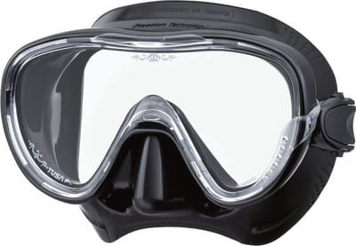 TUSA Tina Snorkelmasker – Premium duikbril van hypoallergene siliconen met één venster en gehard glas, voor snorkelen en duiken – Zwart/Zwart – M1002QB BK