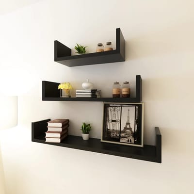 vidaXL - 3 - st - Wandschappen - U-vormig - MDF - zwart