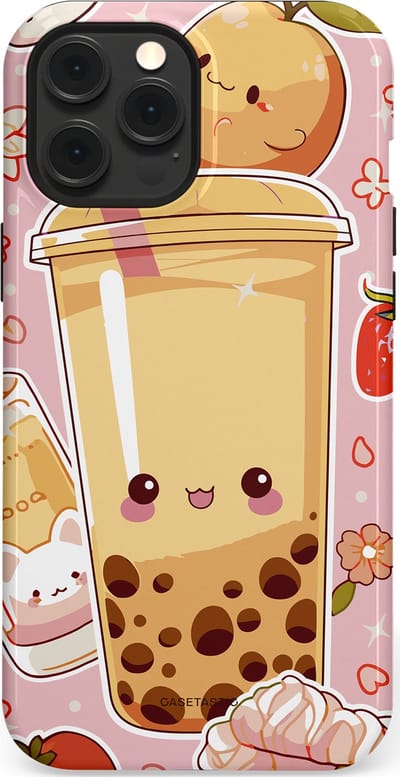Casetastic Hoesje Geschikt voor Apple iPhone 12 Pro Max Magsafe - Stijlvolle Beschermende Duo-layer Case - Kawaii Thee Design - Bubble Tea