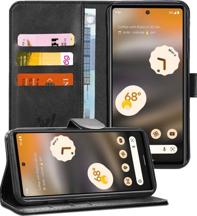 Hoesje geschikt voor Google Pixel 6a - Book Case Kunstleer Wallet Cover Portemonnee Pasjeshouder Hoes Zwart