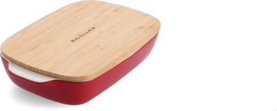 KitchenAid Ovenschaal incl bamboe deksel - Medium: 1,8L - magnetron- en ovenbestendig tot 260°C zonder deksel - Keizer rood