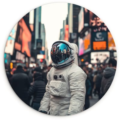 WallCircle® Wandcirkel 120x120 cm - Muurcirkel Stad - Mensen - Astronaut - Wit - Muurdecoratie woonkamer - Wanddecoratie slaapkamer - Kamer decoratie accessoires - Ronde schilderijen XXL
