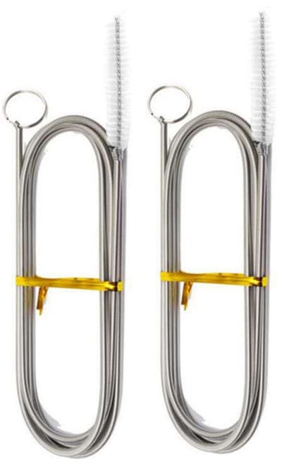 TOVBMUP 2 Stuks Aquariumslang Reinigingsborstel - Buigzame Buisborstel - 155cm - Ronde Ring voor Antislip Duw-Trek Gebruik - Geschikt voor Aquarium Waterslang en Luchtslang Reiniging - Roestvrijstaal - Complete Set voor Afvoerontstopping