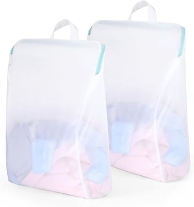 Wasnet voor de wasmachine - Mesh waszakken met rits en handvatten voor ondergoed, blouses en shirts - 40 x 50 cm - Set van 2