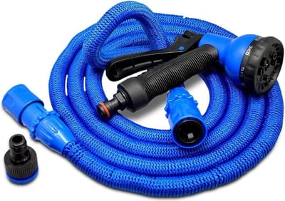 Uitrekbare Waterslang - Verlengbare slang tot 15 meter - 7 bewateringspatronen - Kleur Blauw.