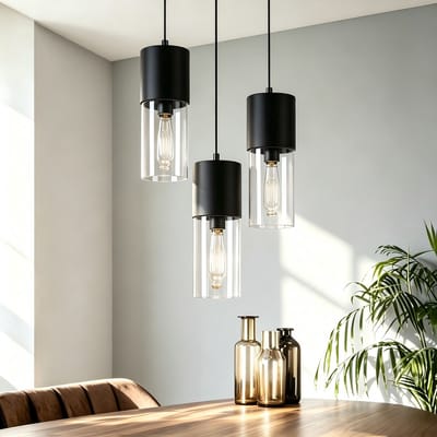 NETTLIFE Hanglamp glas - 3xE27 - rond - zwart - metalen - eettafel lampen voor trap slaapkamer - Zonder lichtbron