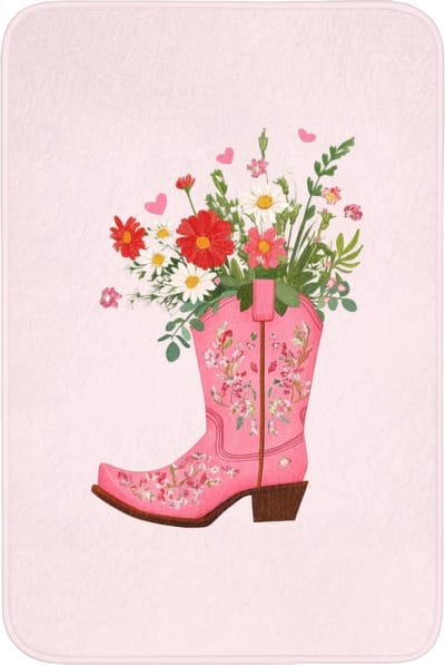 Badmat 60x90 cm - Antislip - Cowboylaarzen - Roze - Boeket - Bloemen - Badmatten voor badkamer - Badkamermat - Douchemat - Badkamer mat