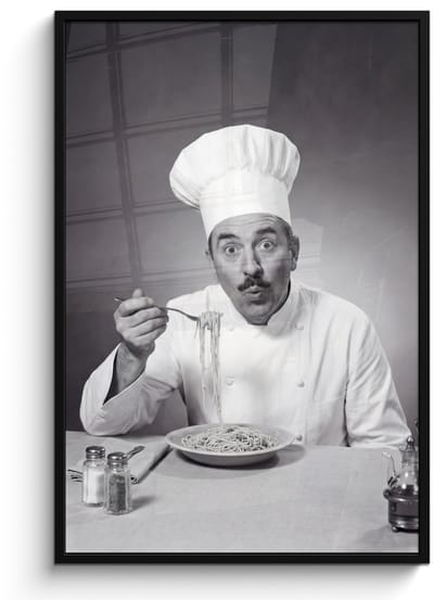 Poster in lijst - Fotolijst 80x120 cm - Posters - Chef - Spaghetti - Pasta - Posterlijst zwart - Decoratie - Wanddecoratie woonkamer - Muurdecoratie slaapkamer