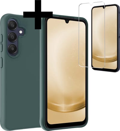 Hoesje - Met Screenprotector - Geschikt voor Samsung Galaxy A25 - Sterk & Shockproof - Back Cover - Siliconen Case - Telefoon Hoes - Telefoonhoesjes - Donkergroen