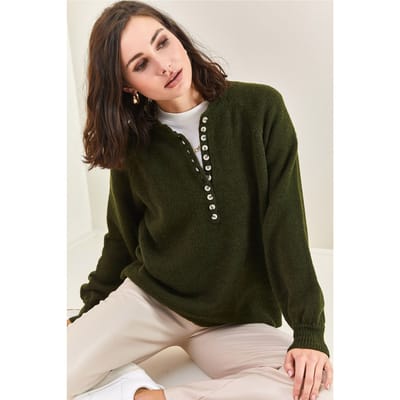 Knopkraag Relaxed Fit Gebreide Truien