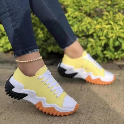 Chaussures vulcanisées respirantes pour femmes, baskets décontractées à plateforme, d'été, à fond épais, basses, grande taille, en toile, nouvelle collection 36 jaune