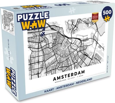 Puzzel Kaart - Amsterdam - Nederland - Legpuzzel - Puzzel 500 stukjes